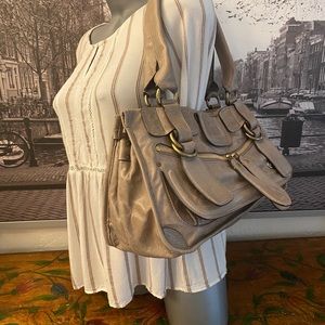 CHLOE BAY TRIPLE compartment Satchel in TAUPE LEATHER Gorgeous!🤩🤩🤩